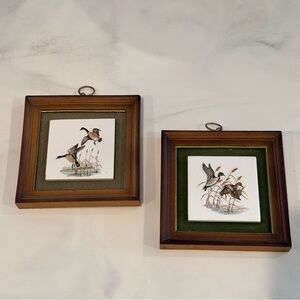 Vintage MCM set of 2 Enesco duck and geese framed tiles in great condition!